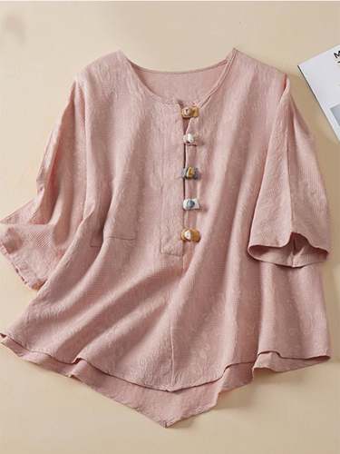 Loose Irregular Short-Sleeved Cotton Linen Shirt