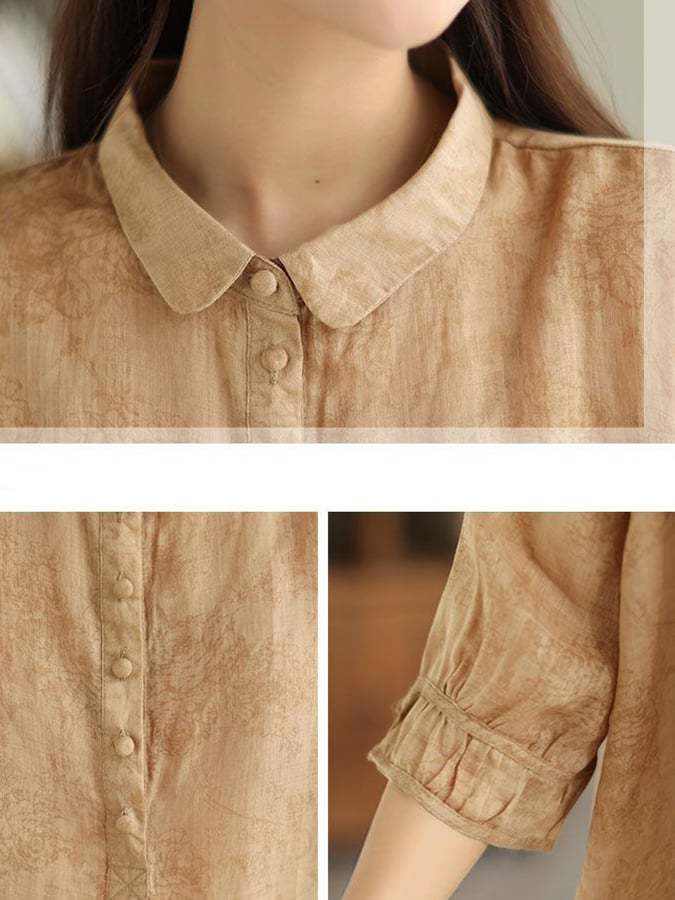 Fashion Print Lapel Collar Oversized Cotton Shirt