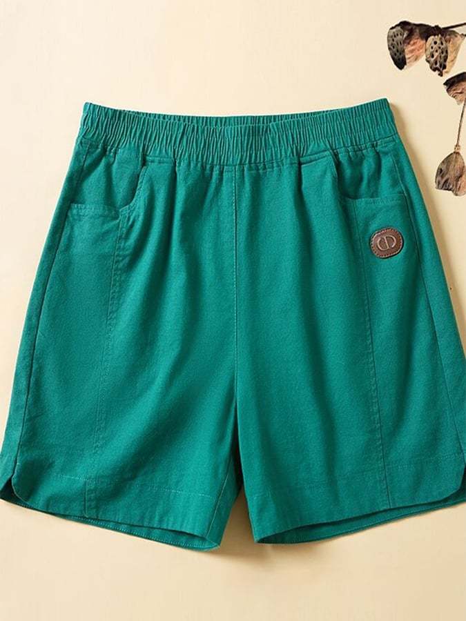 Cotton And Linen Elastic Waist Versatile Straight Shorts