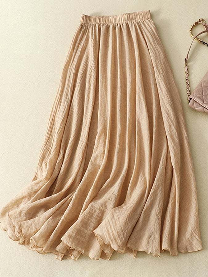 Cotton Linen Elastic Waist Casual Swing Skirt