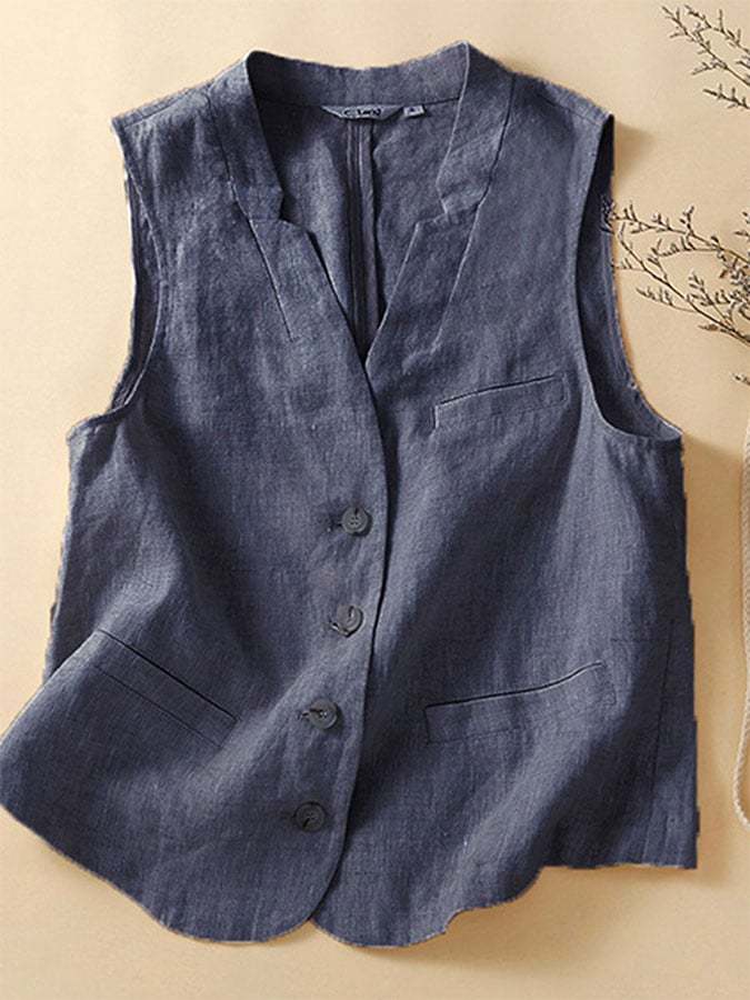 Linen V-neck Sleeveless Vest