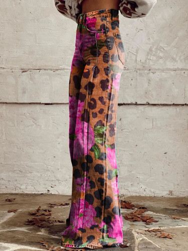 Women's Leopard Print Casual Wide Leg Pants