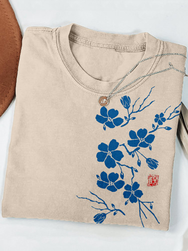 Plum Blossom Japanese Lino Art Cozy T Shirt