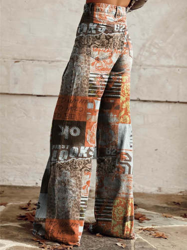 Women's Collage Print Casual Wide Leg Pants