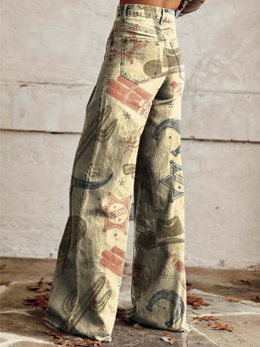 Women's Cowboy Theme Print Casual Wide Leg Pants