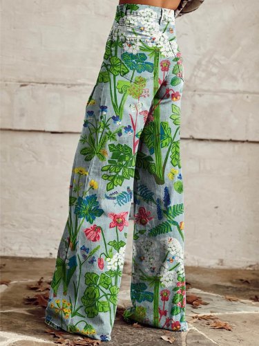 Women's Flowers and Plants Print Casual Wide Leg Pants