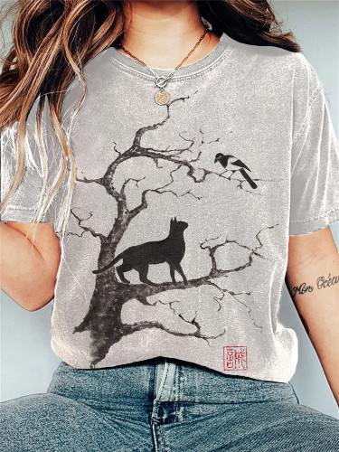 Ink Painting Cat Vintage Art Painting Print T-Shirt