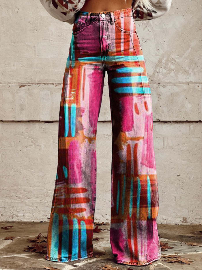 Women's Vintage Print Casual Wide Leg Pants