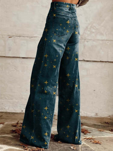 Women's Star Print Casual Wide Leg Pants