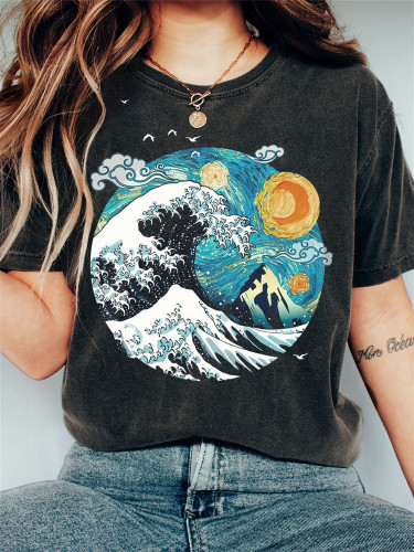The Great Wave off Kanagawa & the Starry Night Inspired Vintage T Shirt