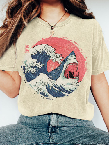 Japanese The Great Shark Art Vintage T Shirt