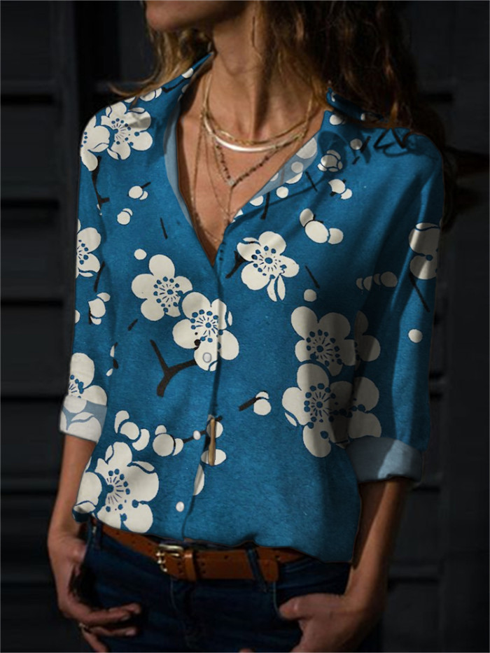 Plum Blossom Japanese Lino Art Flowy Blouse