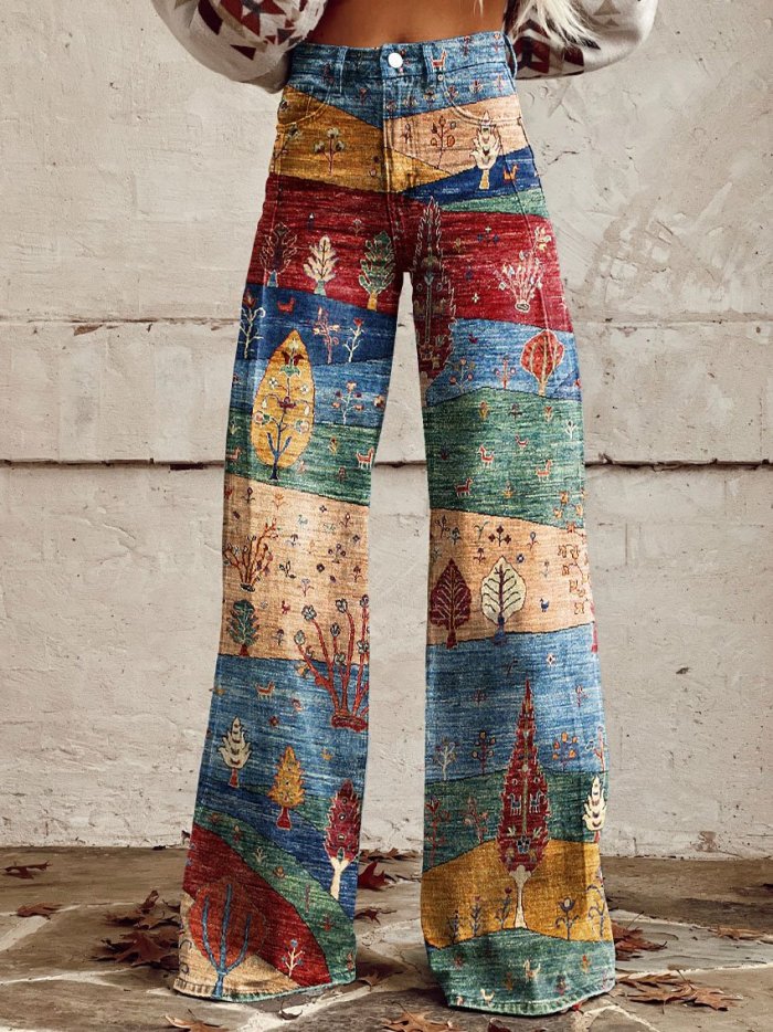 Women's Vintage Print Casual Wide Leg Pants