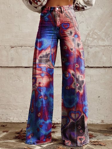 Women's Vintage Print Casual Wide Leg Pants