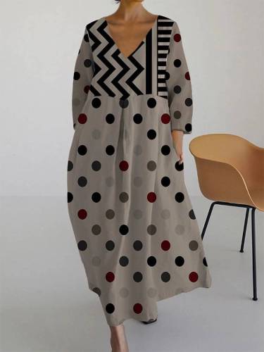 Women's Casual Geometric Polka Dot V Neck Long Sleeve Dress