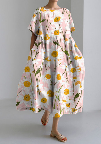 Casual Wildflower Loose Short Sleeve Dress
