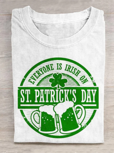 Women's Everyone Is Irish On St Patrick's Day Beer Clover Print Tee
