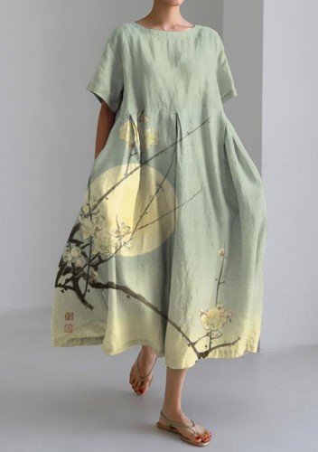 Casual Japanese Plum Blossom Loose Short Sleeve Dress