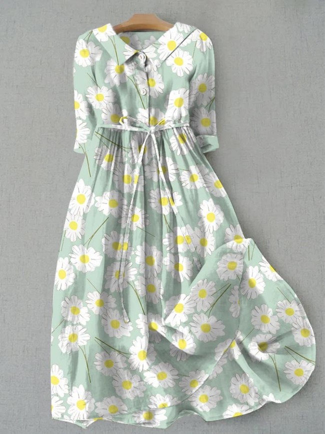 Casual Floral Print Tie Loose Dress