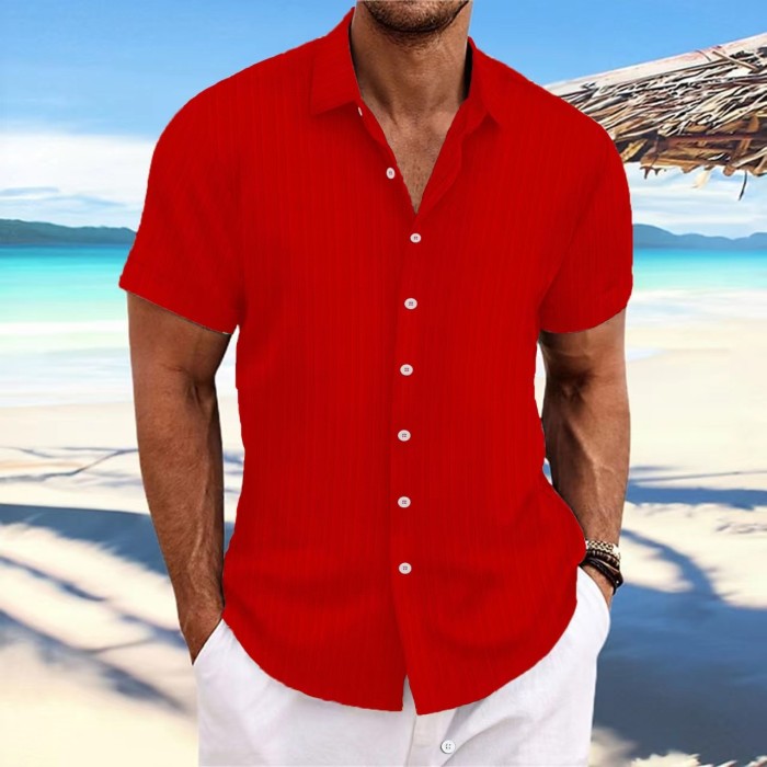 Men's Cotton and Linen Striped Casual Loose Short-sleeved Shirt