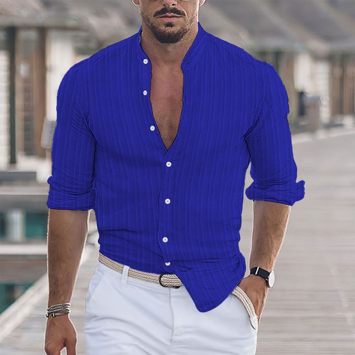 Men's Cotton and Linen Striped Casual Loose Short-sleeved Shirt