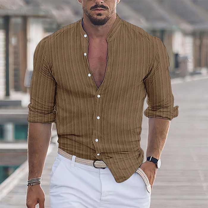 Men's Cotton and Linen Striped Casual Loose Short-sleeved Shirt