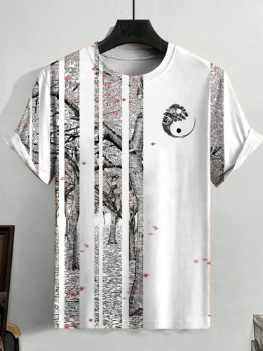 Men's Cherry Blossom Tree Art Painting Print Retro T-Shirt