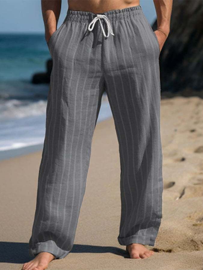 Men's Resort Striped Printed Lace-Up Loose Casual Pants