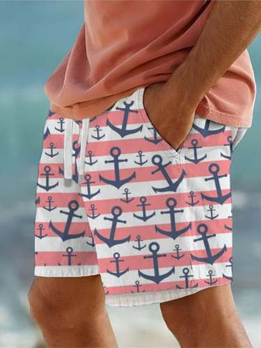 Men's Nautical Print Lace Up Elastic Waist Shorts