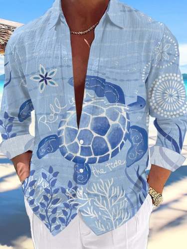 Men's Casual Hawaiian Turtle Print Lapel Shirt