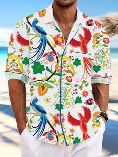 Men's Casual Hawaiian Parrot Print Lapel Shirt