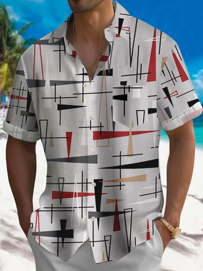 Leisure Holiday Geometric Print Men'S Short-Sleeved Shirt