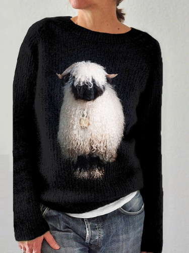 Cute Valais Blacknose Sheep Pattern Cozy Knit Sweater