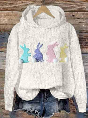 Easter Colorful Bunny Cozy Knit Hoodie