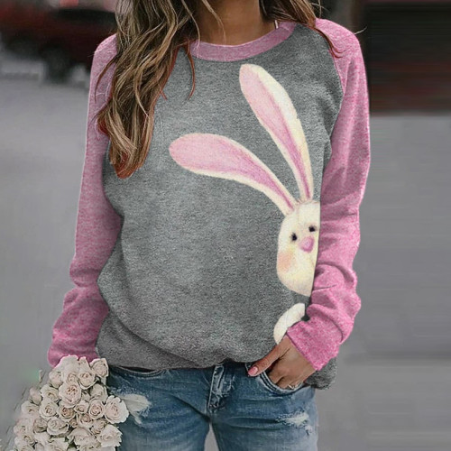 Rabbit Print Long Sleeve Casual Sweatshirt