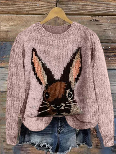 Peeking Bunny Knit Art Cozy Sweater