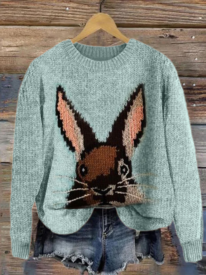 Peeking Bunny Knit Art Cozy Sweater
