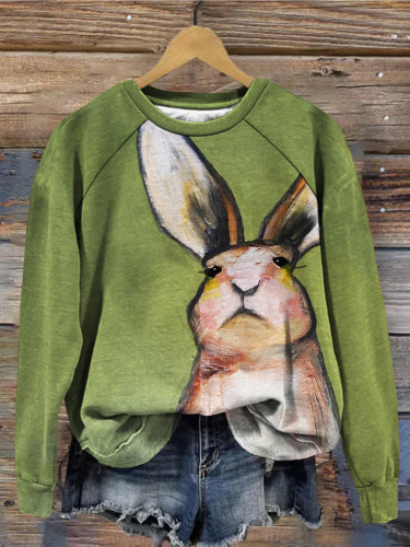 Cute Rabbit Art Graphic Vintage Cozy Sweatshirt