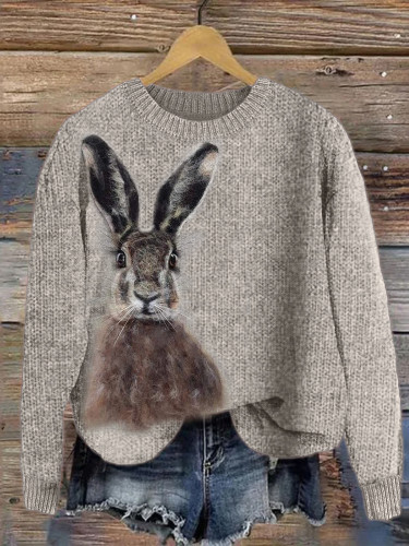 Lovely Bunny Felt Art Cozy Knit Sweater