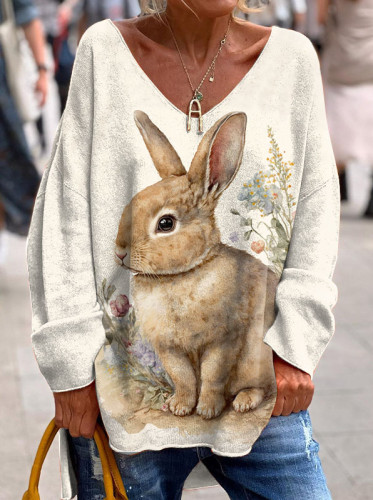 Vintage Easter Bunny Pattern Long Sleeve Top