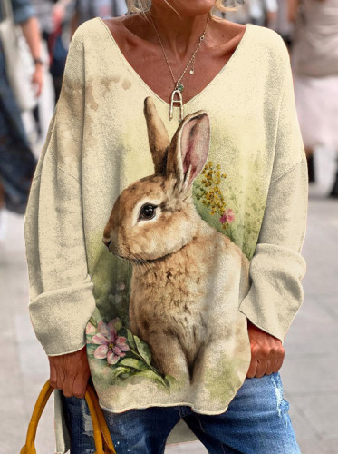 Vintage Easter Bunny Pattern Long Sleeve Top