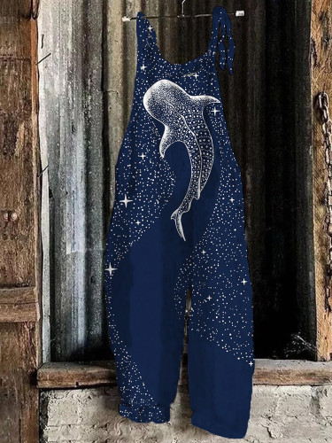 Starry Whale Art Print Loose Fit Cozy Jumpsuit