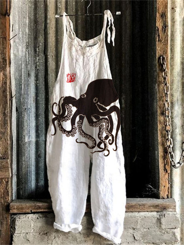 Octopus Japanese Lino Art Loose Fit Jumpsuit