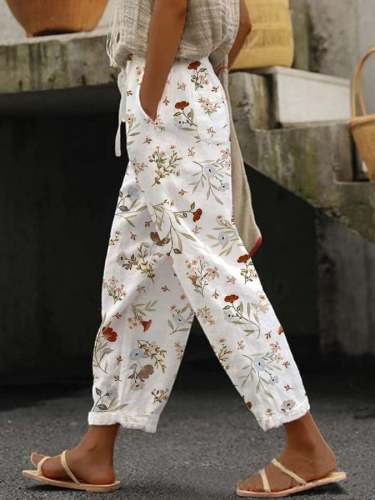 Women's Floral Design Print Lace-Up Loose With Elastic Waist  Casual Pants