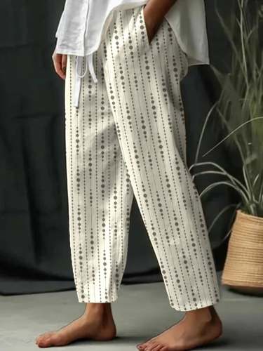 Women's Polka-Dot Stripe Design Printed Lace-Up Elastic Waist Loose Casual Pants