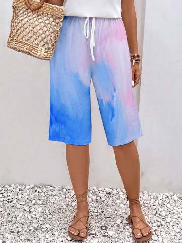 Women's Retro Gradient Print Lace-Up Elastic Waist Loose Casual Pants