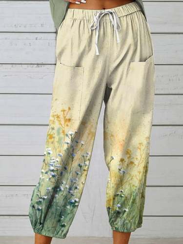 Women's Botanical Floral Print Lace-Up Loose Casual Pants
