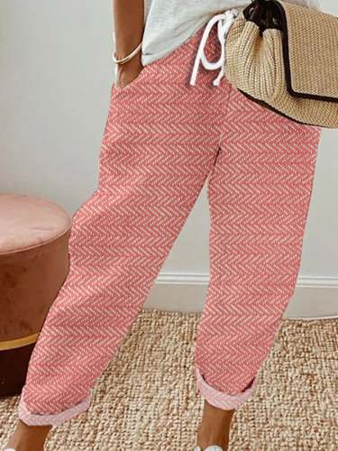 Women's Vintage Herringbone Print Casual Pants