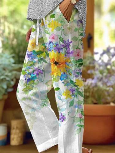 Women's Botanical Floral Print Loose Casual Pants