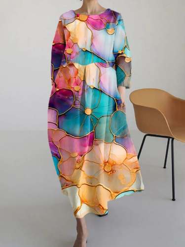 Women'S Casual Printed Round Neck Dress